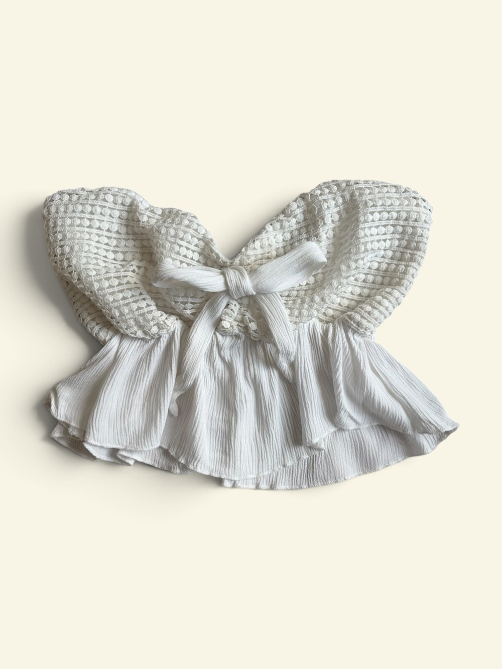 Rue21 White Crochet Peplum Tube Top Medium Smocked Strapless Boho Babydoll Crop
